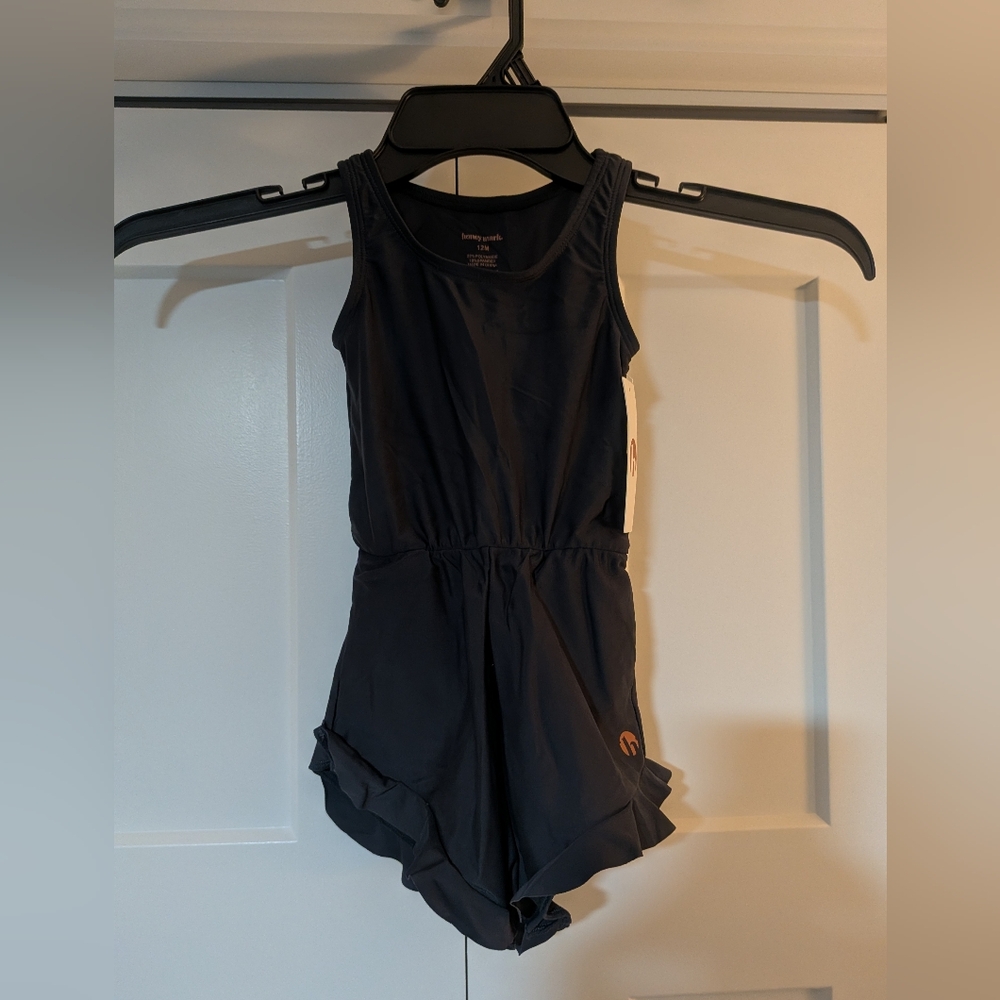 Honey Mark Girls Swim Romper Grey/Blue - Ginger Style Ruffles 12M